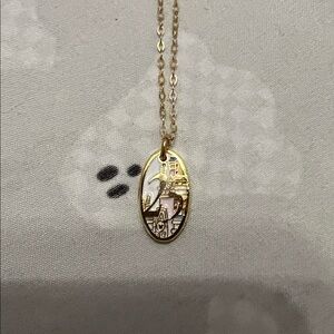 Gold 25th Anniversary WDW Cake Castle Necklace